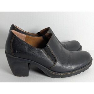 BOC Born Concept Black Leather Slip On Heels Women's Size 9 Chunky Heel